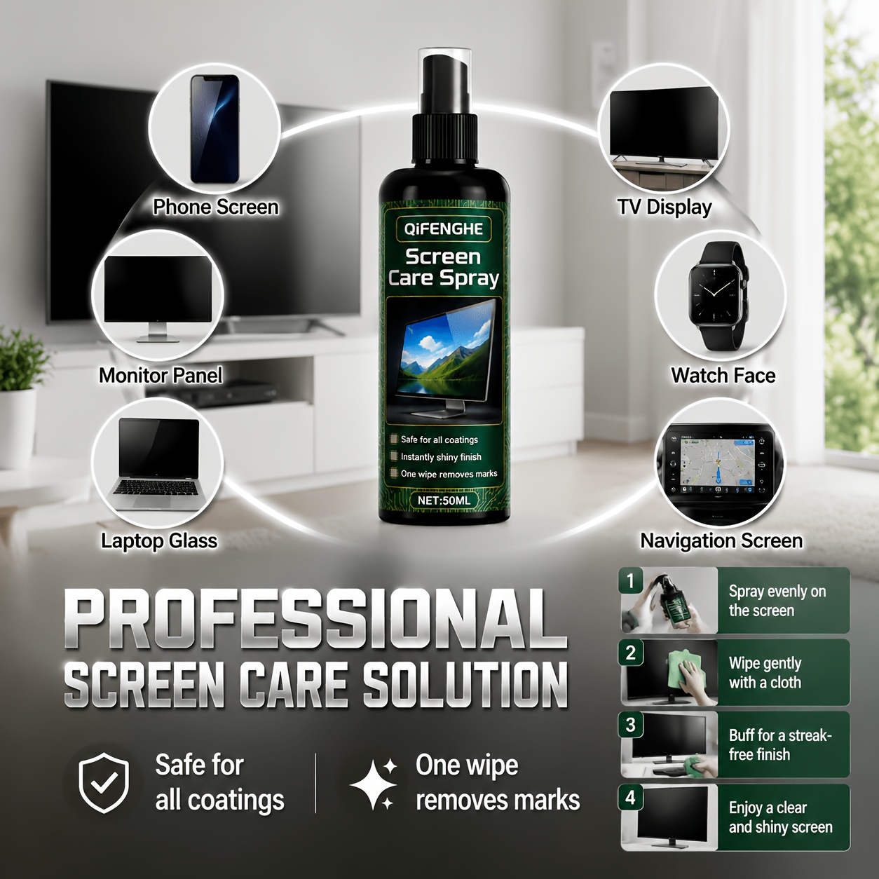 Gaming Console All - น้ำยาทำความสะอาดหน้าจอแบบสเปรย์ขนาดเล็ก - ป้องกันไฟฟ้าสถิตสำหรับทุกหน้าจอ รวมถึงโทรศัพท์ แท็บเล็ต แล็ปท็อป