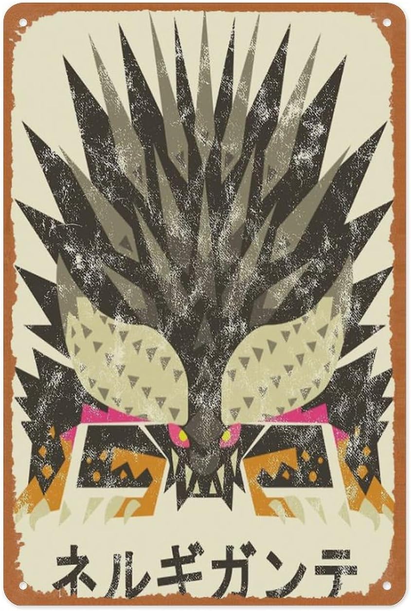 Gaming Console In - Y1,ป้ายโลหะเกมย้อนยุค - Hunter World Nergigante Kanji