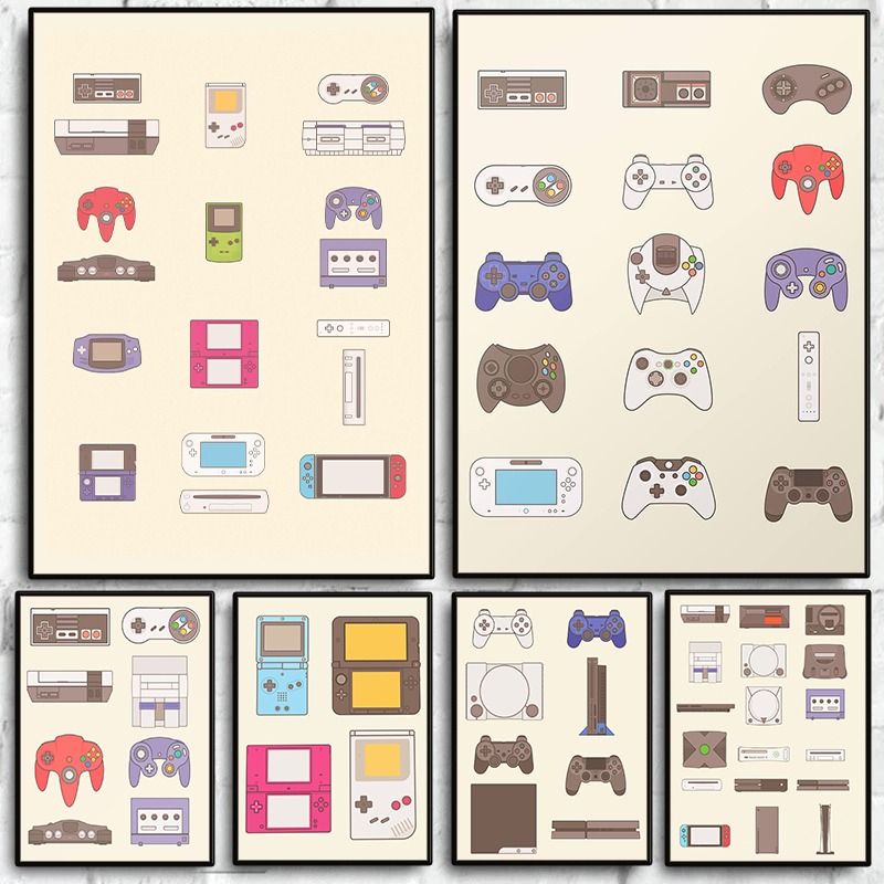 Gaming Console In - โปสเตอร์วิดีโอเกมแบบพกพาและคอนโซล ภาพพิมพ์บนผ้าใบลายเกมแพด ตกแต่งผนังห้องเล่นเกม ห้องแมนเคฟ ของตกแต่งบ้าน